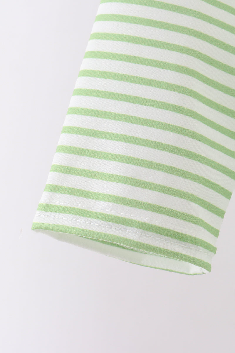 Green clover french knot stripe pants set