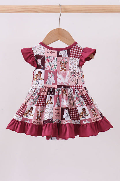 Pink checkered farm bamboo ruffle bubble