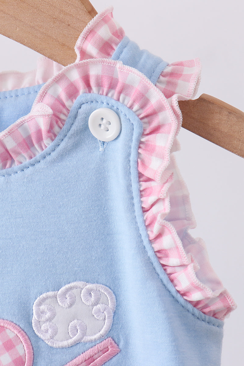 Blue character plane applique ruffle bubble