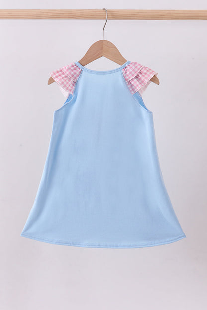 Blue character plane applique ruffle dress