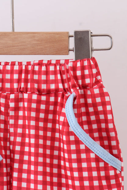 Blue character plane applique shorts set