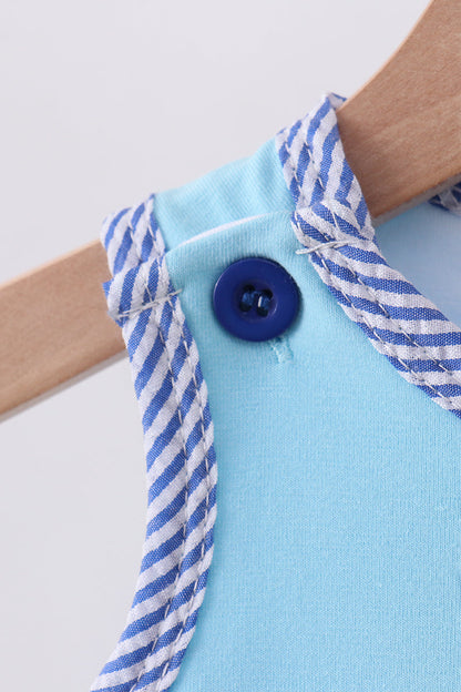 Blue truck embroidery seersucker bubble