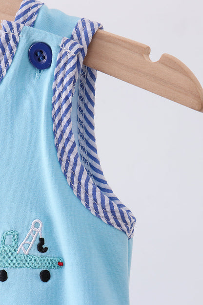 Blue truck embroidery seersucker bubble