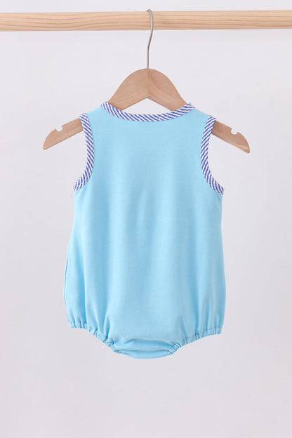 Blue truck embroidery seersucker bubble