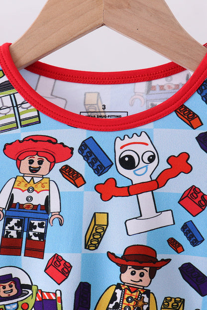 Blue character print bamboo pajama set