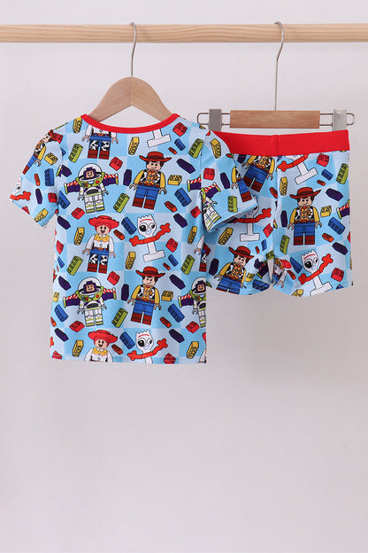 Blue character print bamboo pajama set