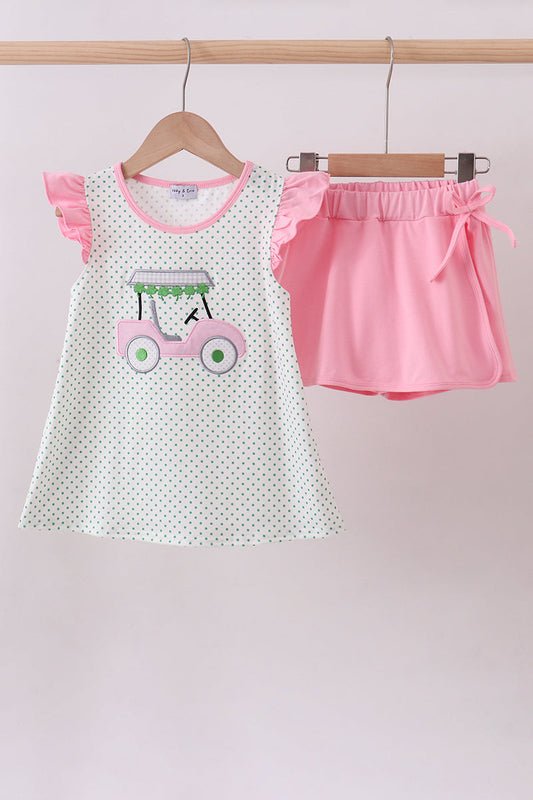 Pink clover golf cart applique ruffle set