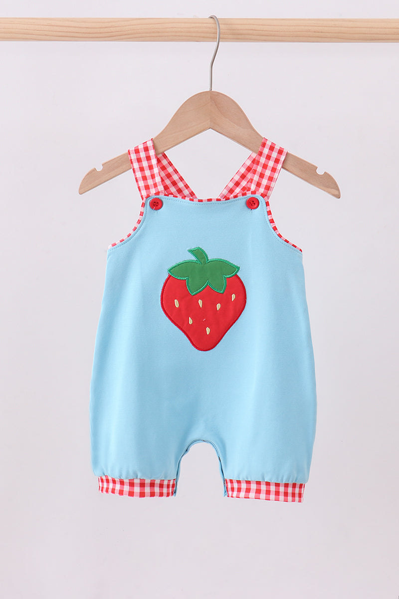 Blue strawberry applique bubble