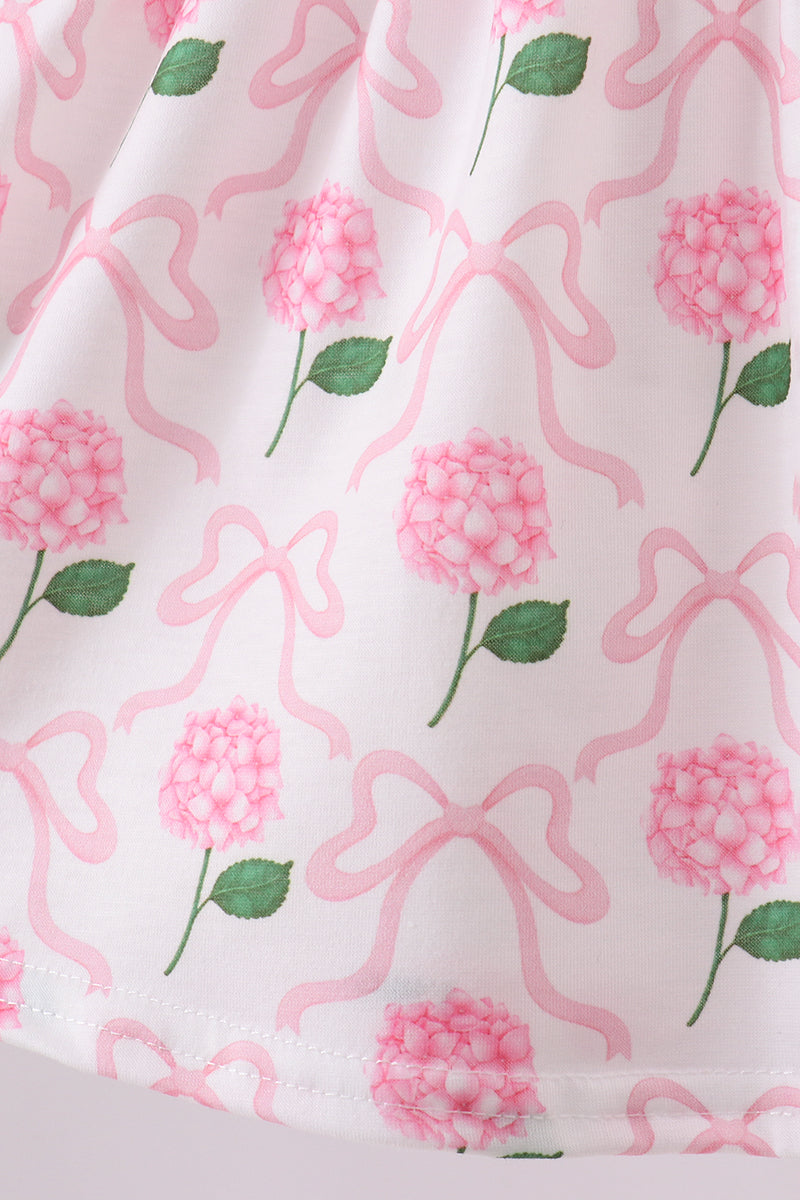 Pink bow hydrangea smocked bloomer set