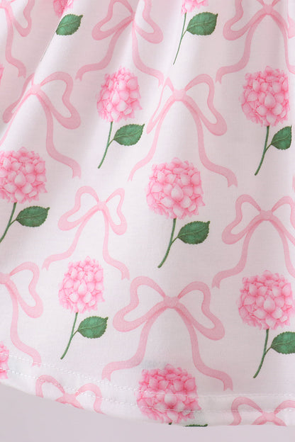 Pink bow hydrangea smocked bloomer set