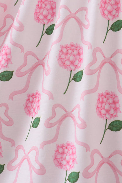 Pink bow hydrangea smocked dress