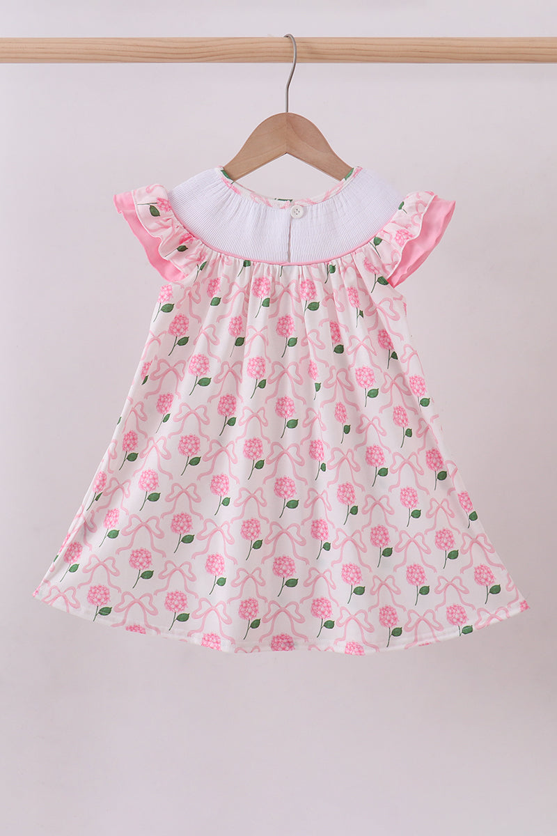 Pink bow hydrangea smocked dress