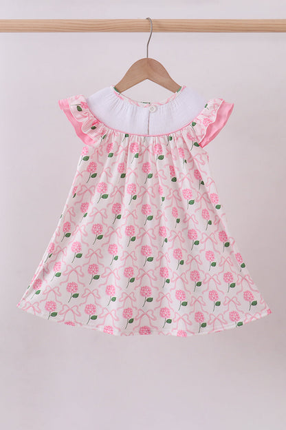 Pink bow hydrangea smocked dress