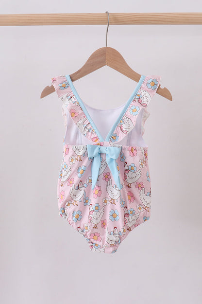 Pink chicken floral one-piece swimsuit