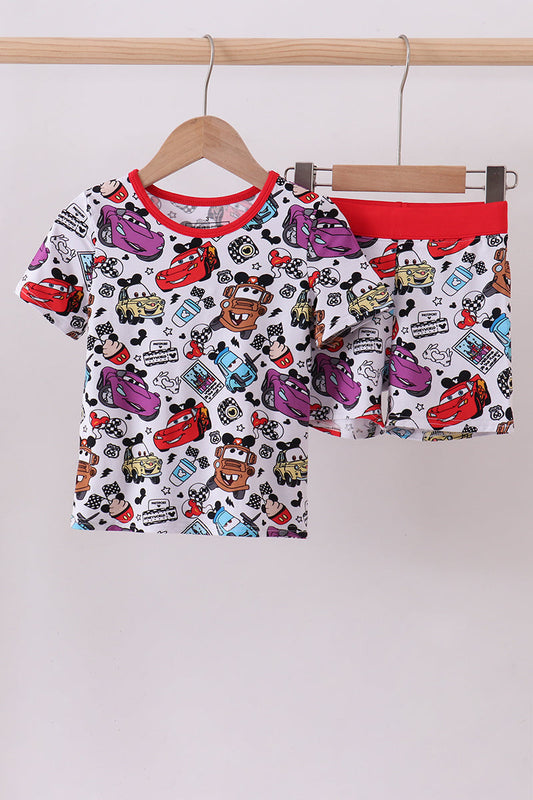 Red character bamboo shorts set