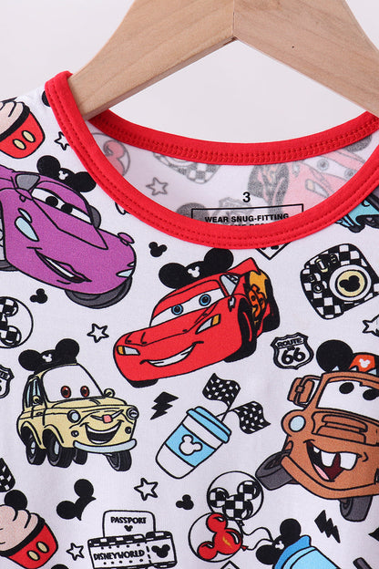 Red character bamboo shorts set