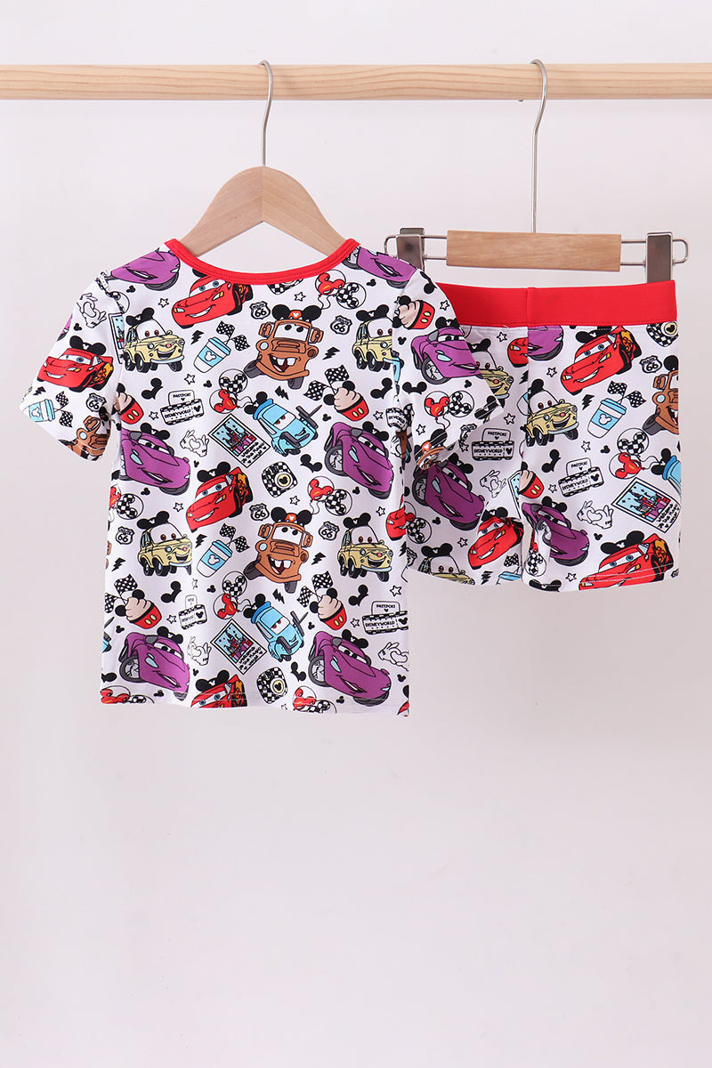 Red character bamboo shorts set