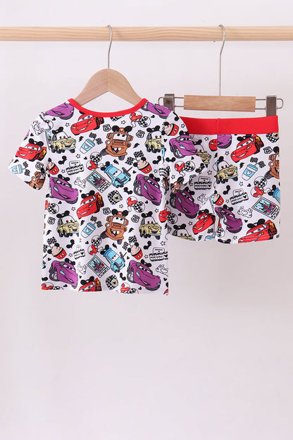 Red character bamboo shorts set