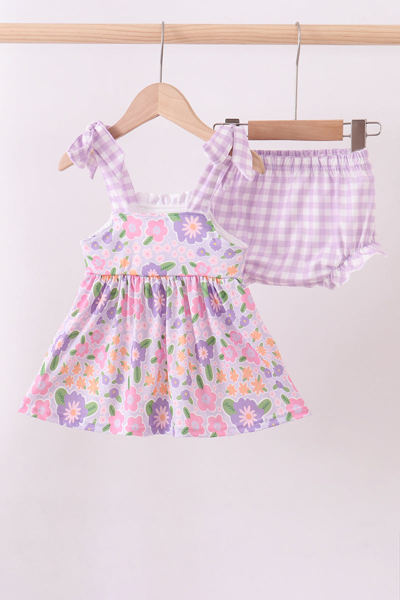 Purple floral Jesus loves me embroidery bloomer set