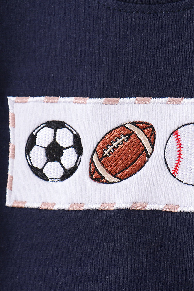 Navy seersucker Game Day Sports embroidery stripe pants set