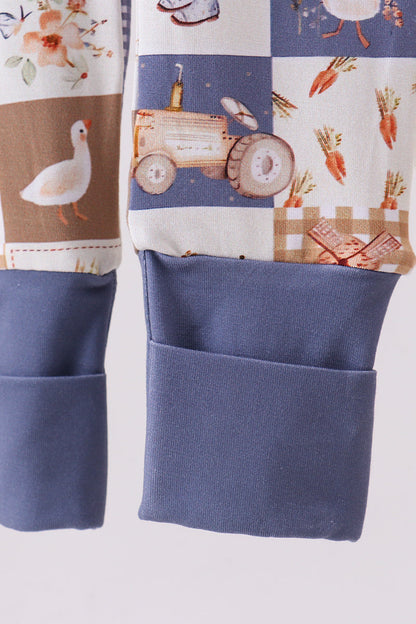 Navy checkered farm bamboo romper