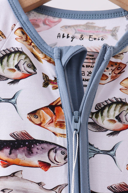 Navy fish bamboo romper