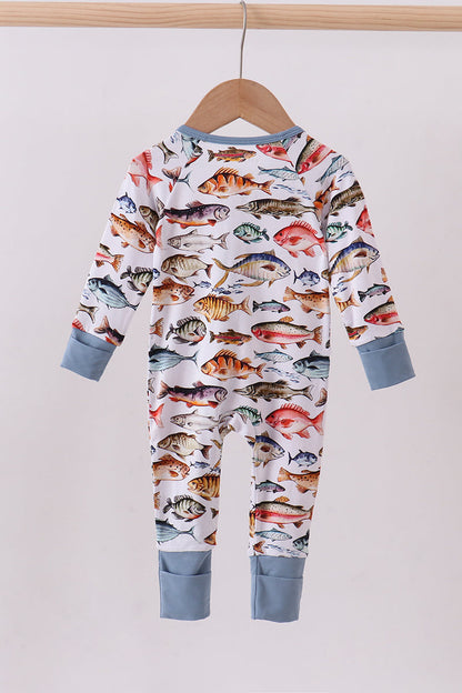 Navy fish bamboo romper