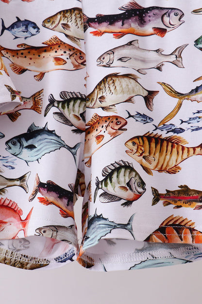 Navy fish bamboo shorts set