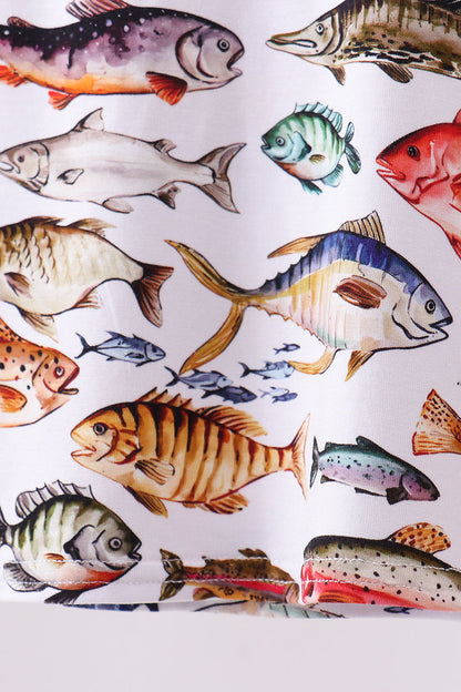 Navy fish bamboo shorts set