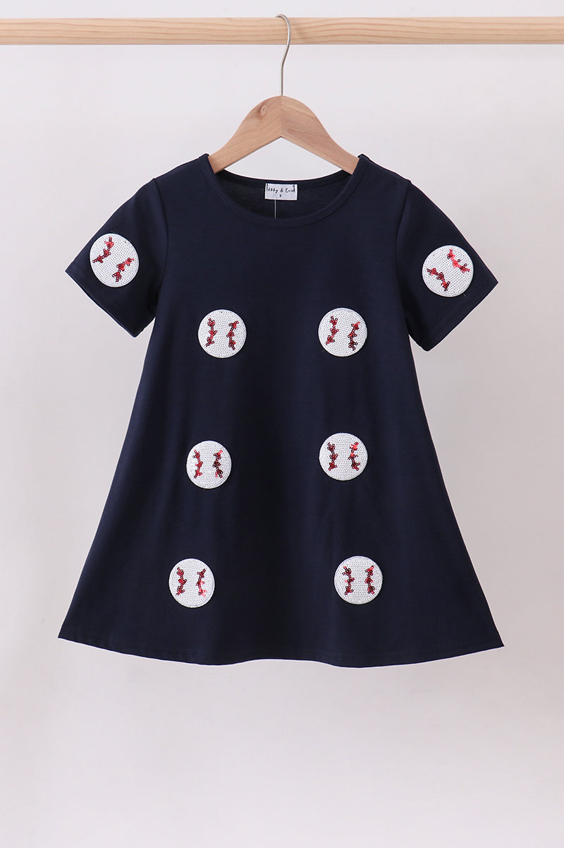 Navy baseball sequin dress