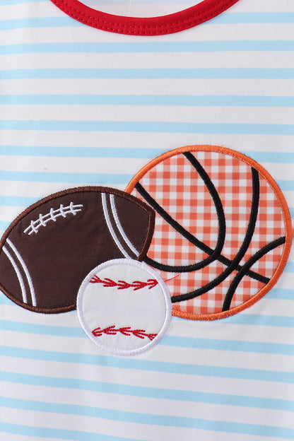 Blue stripe sports Trio applique ruffle pants set