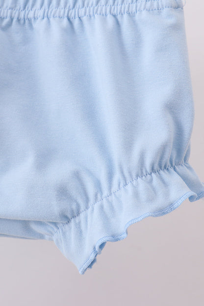 Blue bow floral smocked ruffle bloomer set