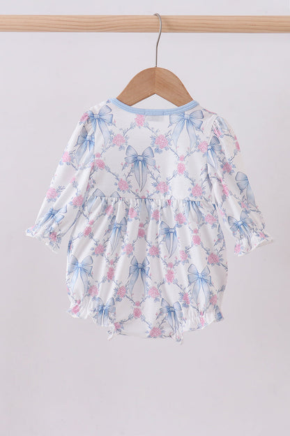 Blue bow floral smocked bubbe
