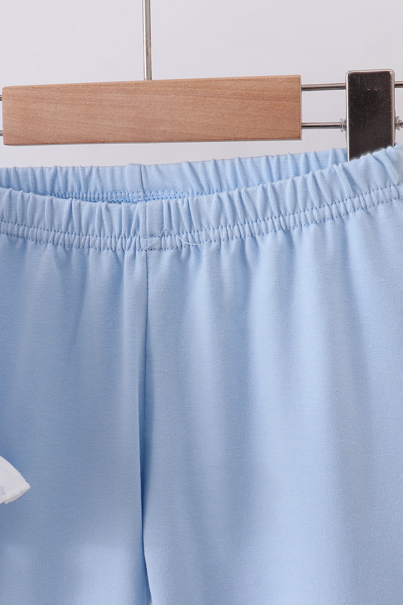 Blue bow floral smocked ruffle pants set