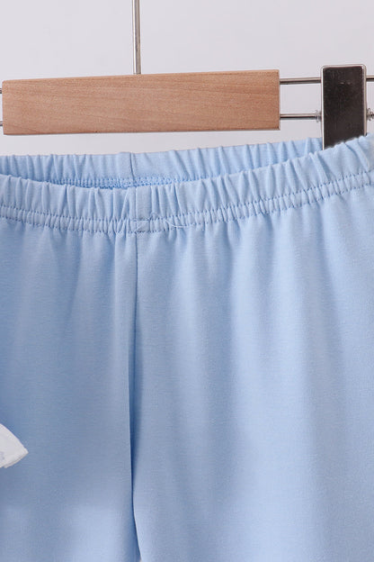 Blue bow floral smocked ruffle pants set