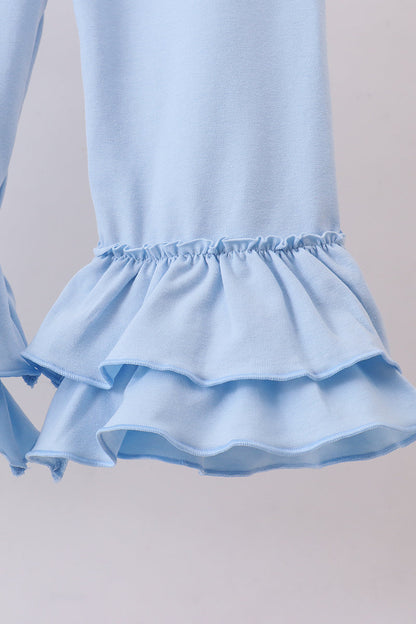 Blue bow floral smocked ruffle pants set