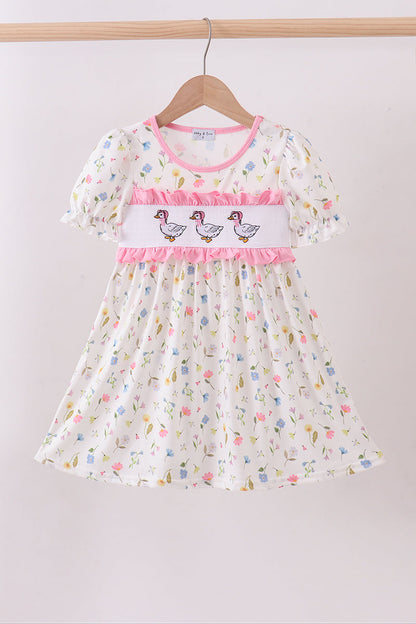 Pink duck embroidery dress
