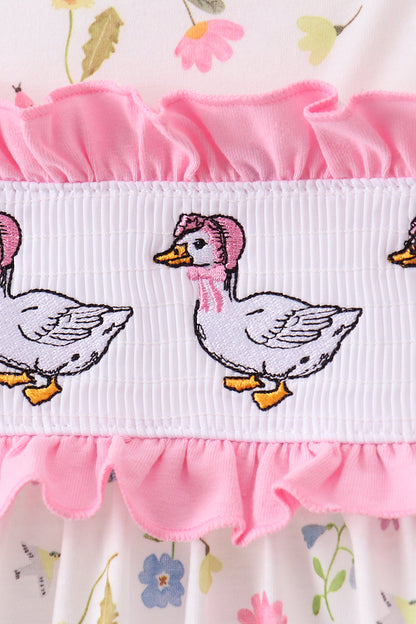 Pink duck embroidery dress