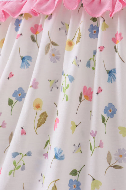 Pink duck embroidery dress