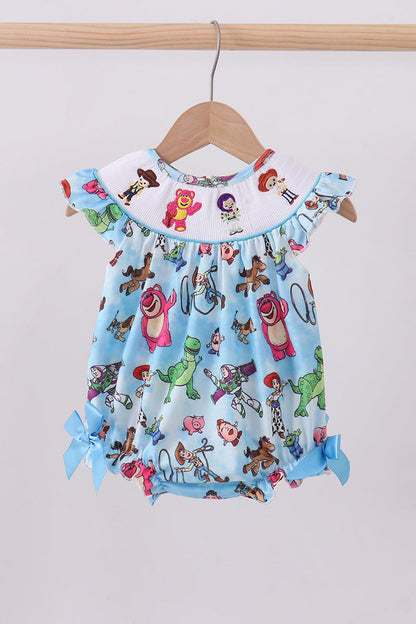 Blue character smocked ruffle bubble