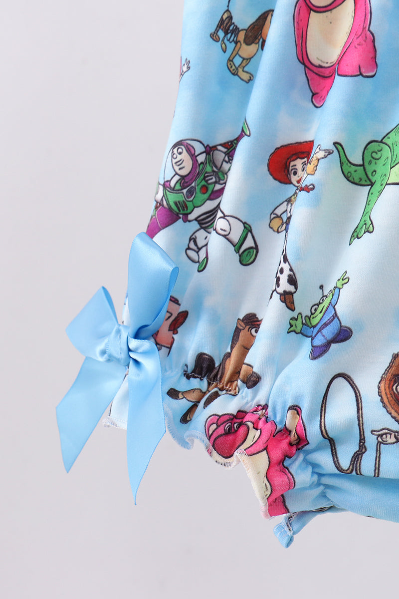 Blue character smocked ruffle bubble