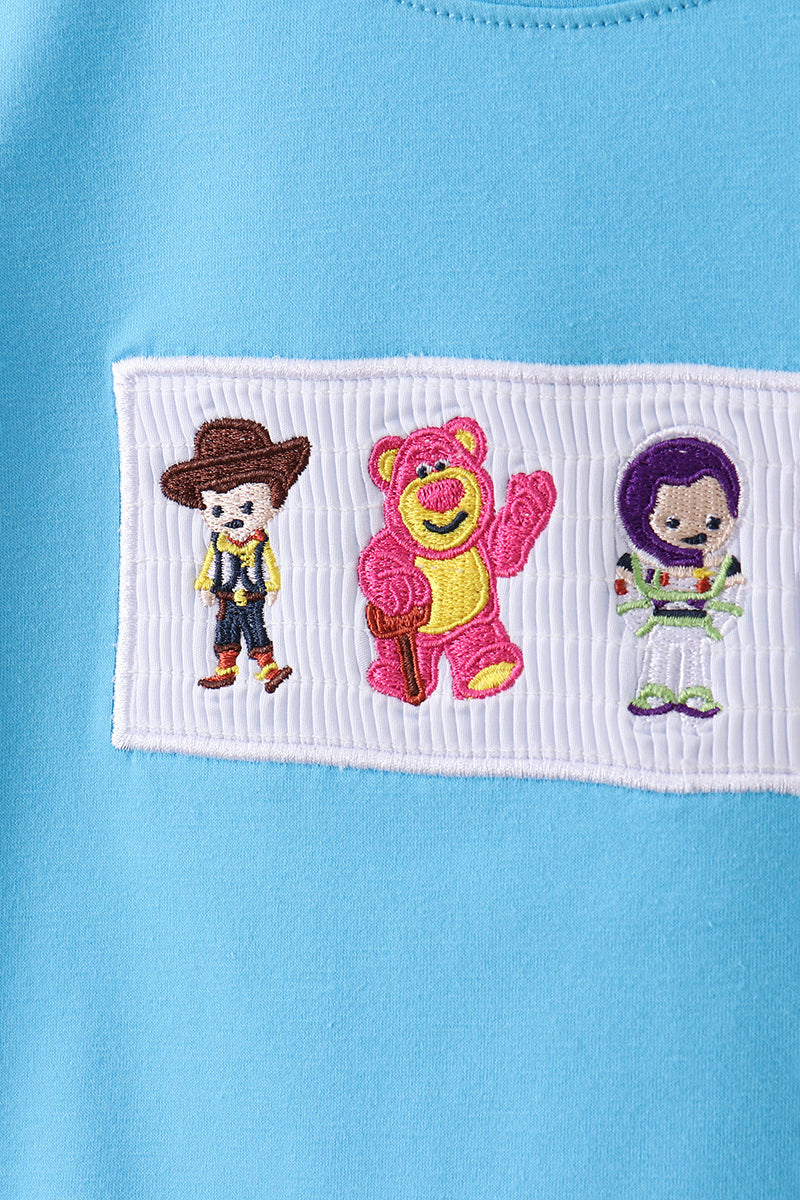 Blue character smocked shorts set