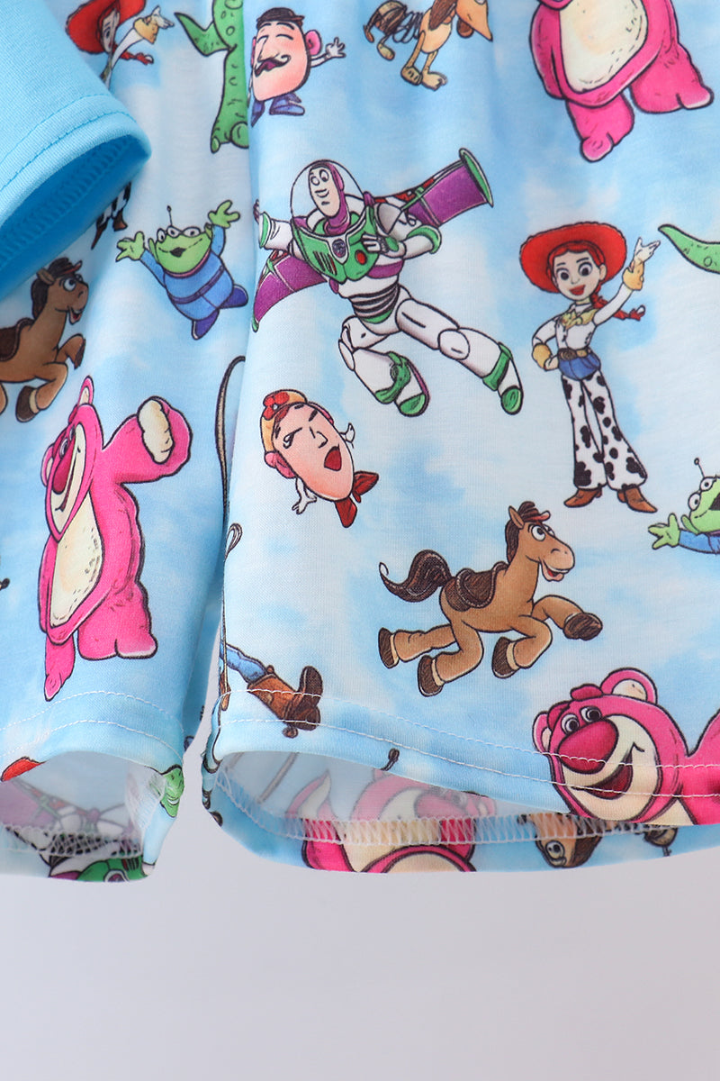 Blue character smocked shorts set