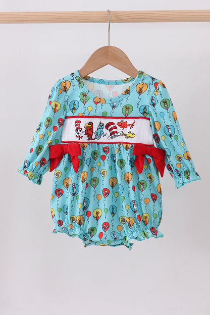 Mint Dr. Seuss smocked bow bubble
