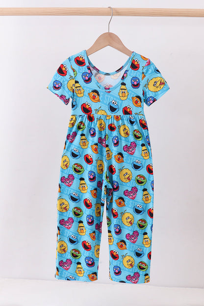 Blue character print bamboo jumpsuit
