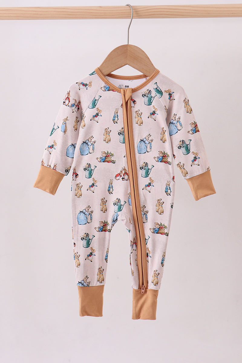 Brown bunny bamboo zipper romper - Cloudling Kids Clothing