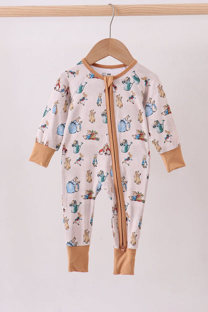 Brown bunny bamboo zipper romper - Cloudling Kids Clothing