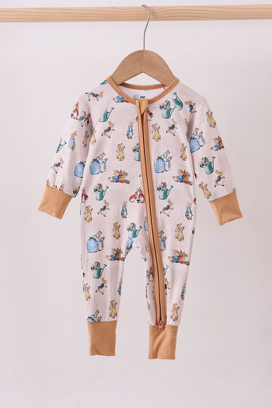 Brown bunny bamboo zipper romper - Cloudling Kids Clothing