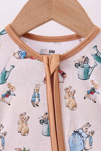Brown bunny bamboo zipper romper - Cloudling Kids Clothing