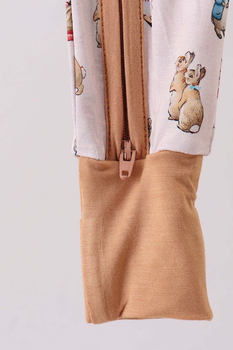 Brown bunny bamboo zipper romper - Cloudling Kids Clothing